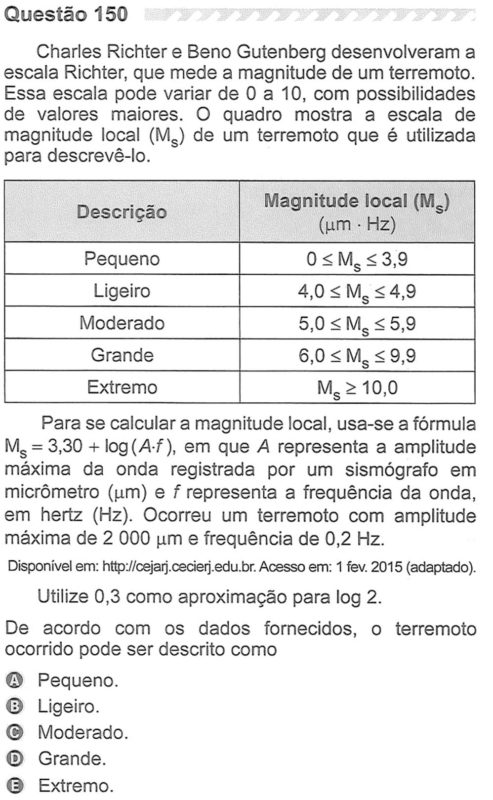 Enem 2019 questão 150 prova cinza